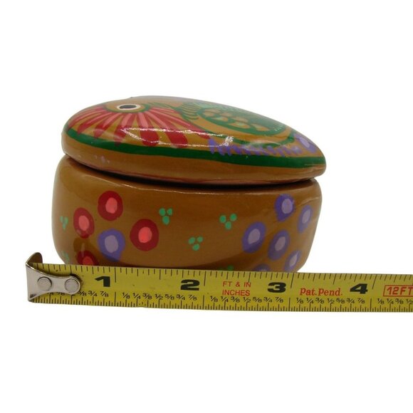 Pottery Terracotta Heart Shaped Trinket Keepsake Box Handpainted Bird Taxco Mexi - Picture 11 of 12